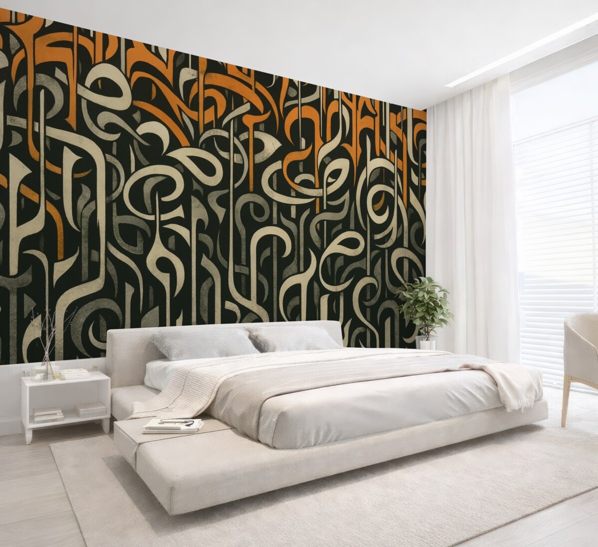 Fototapeta Sztuka uliczna w odcieniach pomarańczowych i szarych.