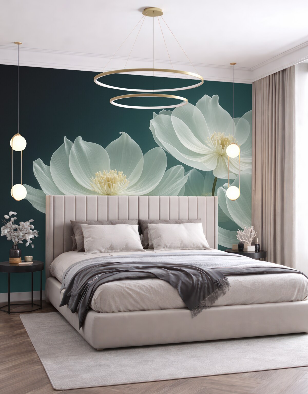 Fototapeta Białe, subtelne kwiaty z przezroczystymi płatkami.