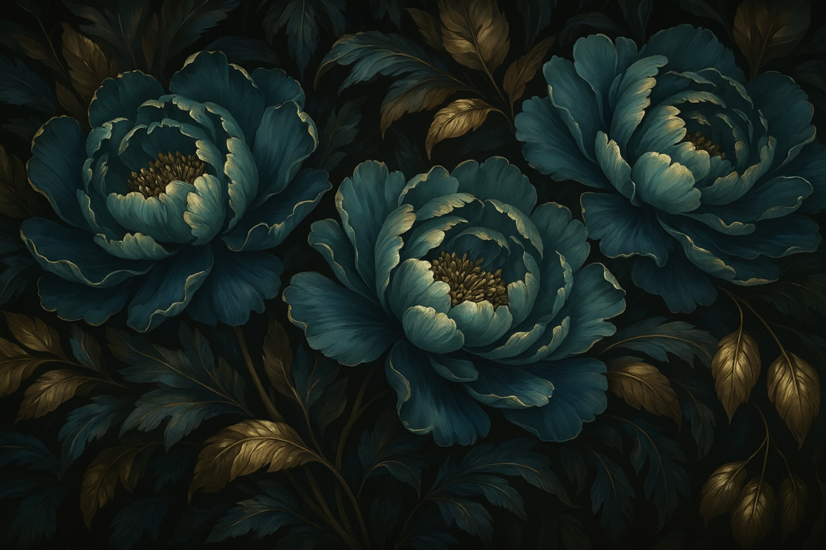 Fototapeta Kwiaty piwonii w pełnym kwitnieniu na ciemnym tle.