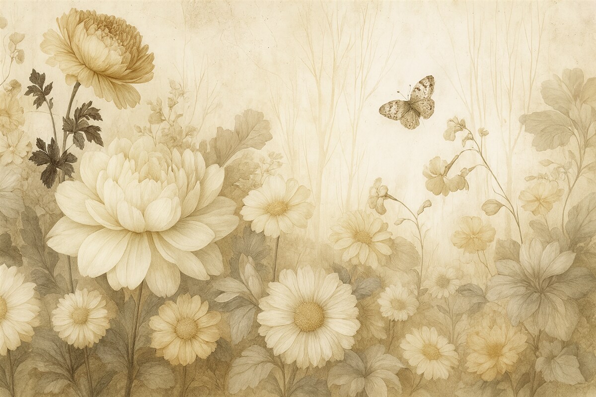 Fototapeta Zabytkowe rośliny na zniszczonej, pękniętej ścianie.