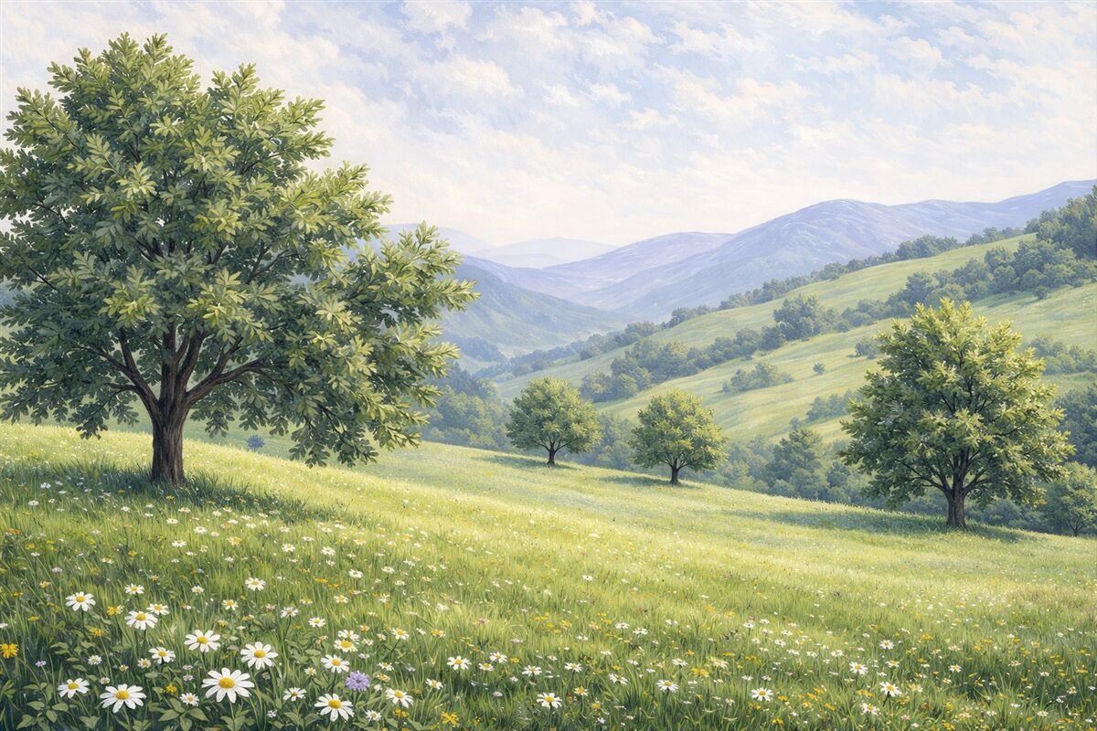 Fototapeta Krajobraz przedstawiony w technice olejnej.