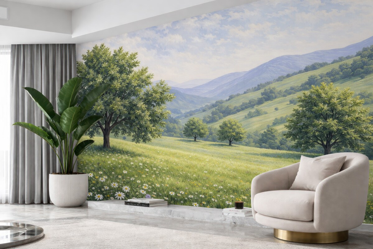 Fototapeta Krajobraz przedstawiony w technice olejnej.