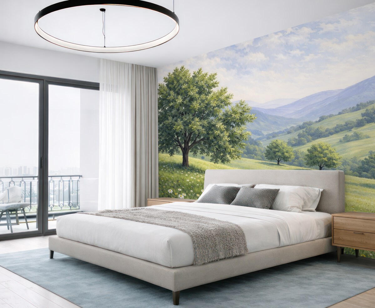 Fototapeta Krajobraz przedstawiony w technice olejnej.