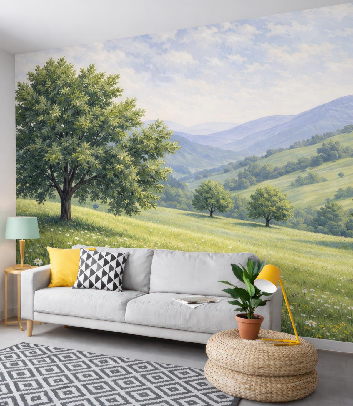 Fototapeta Krajobraz przedstawiony w technice olejnej.