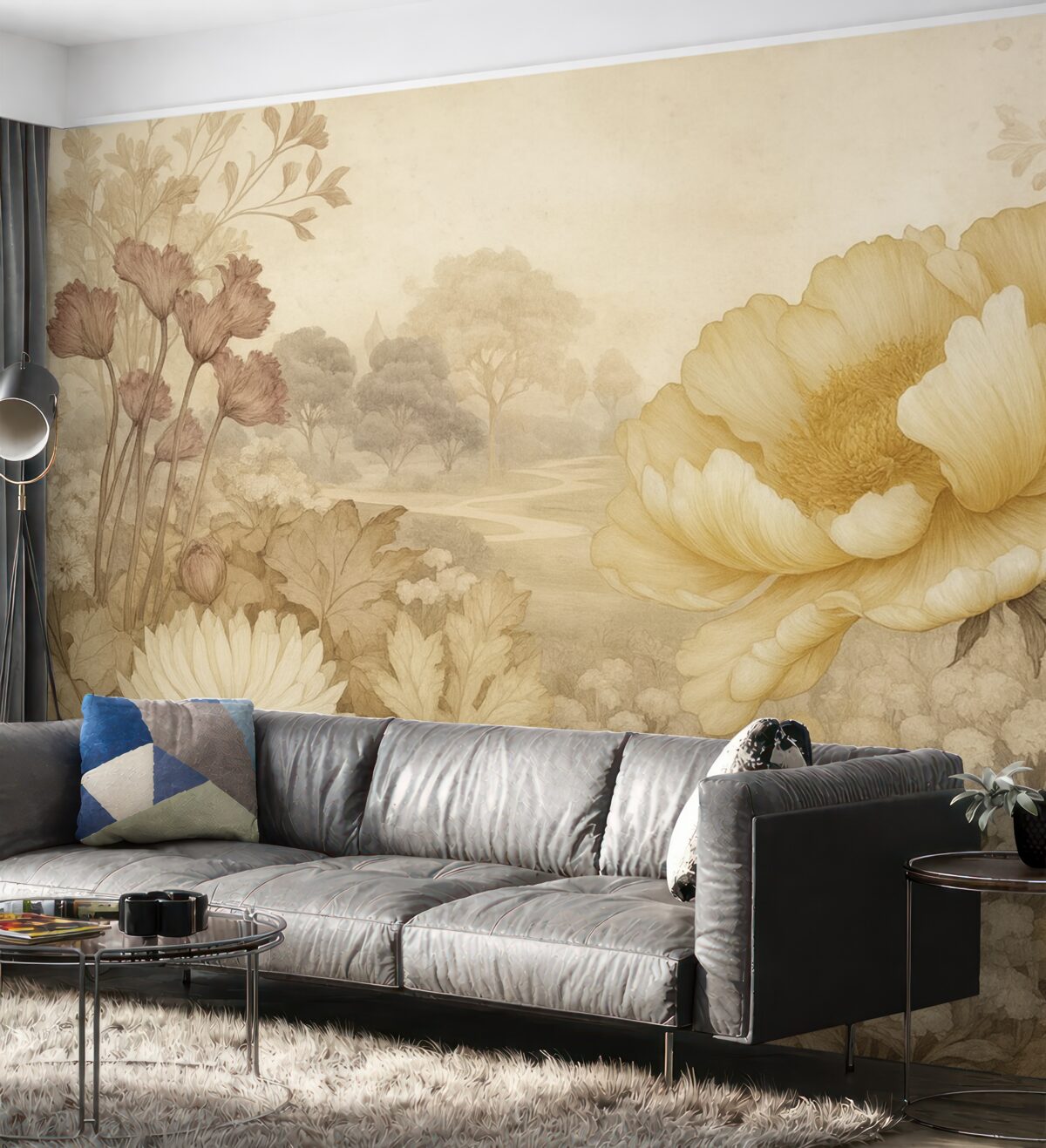 Fototapeta Kwiaty na ścianie w stylu retro.