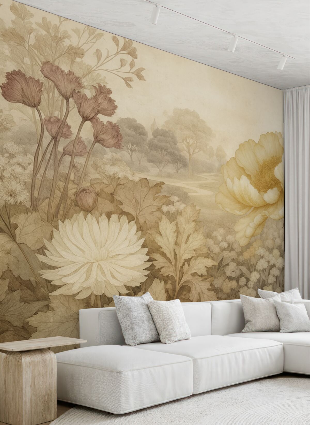 Fototapeta Kwiaty na ścianie w stylu retro.