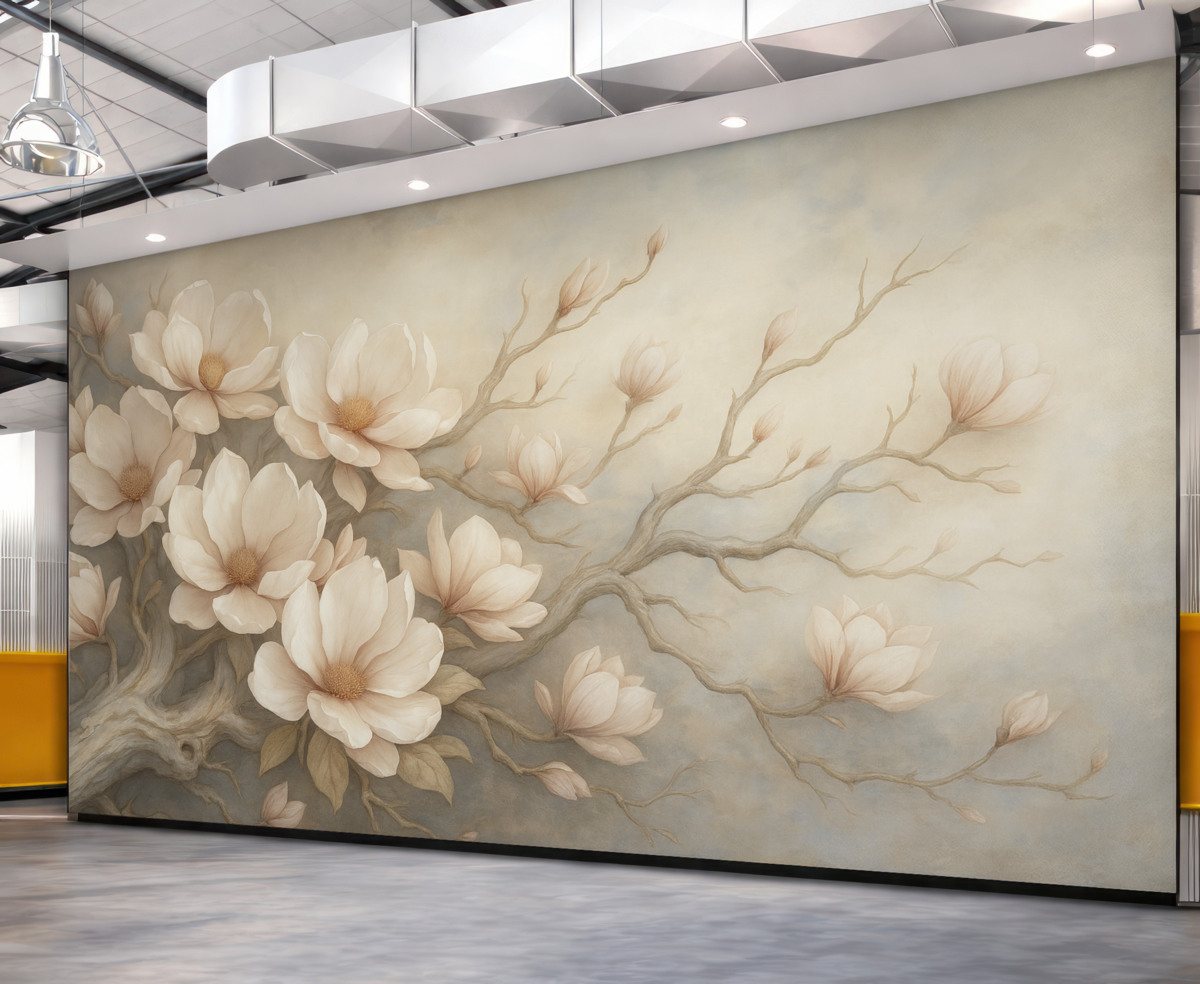 Fototapeta Subtelne drzewo magnolii namalowane farbami wodnymi.