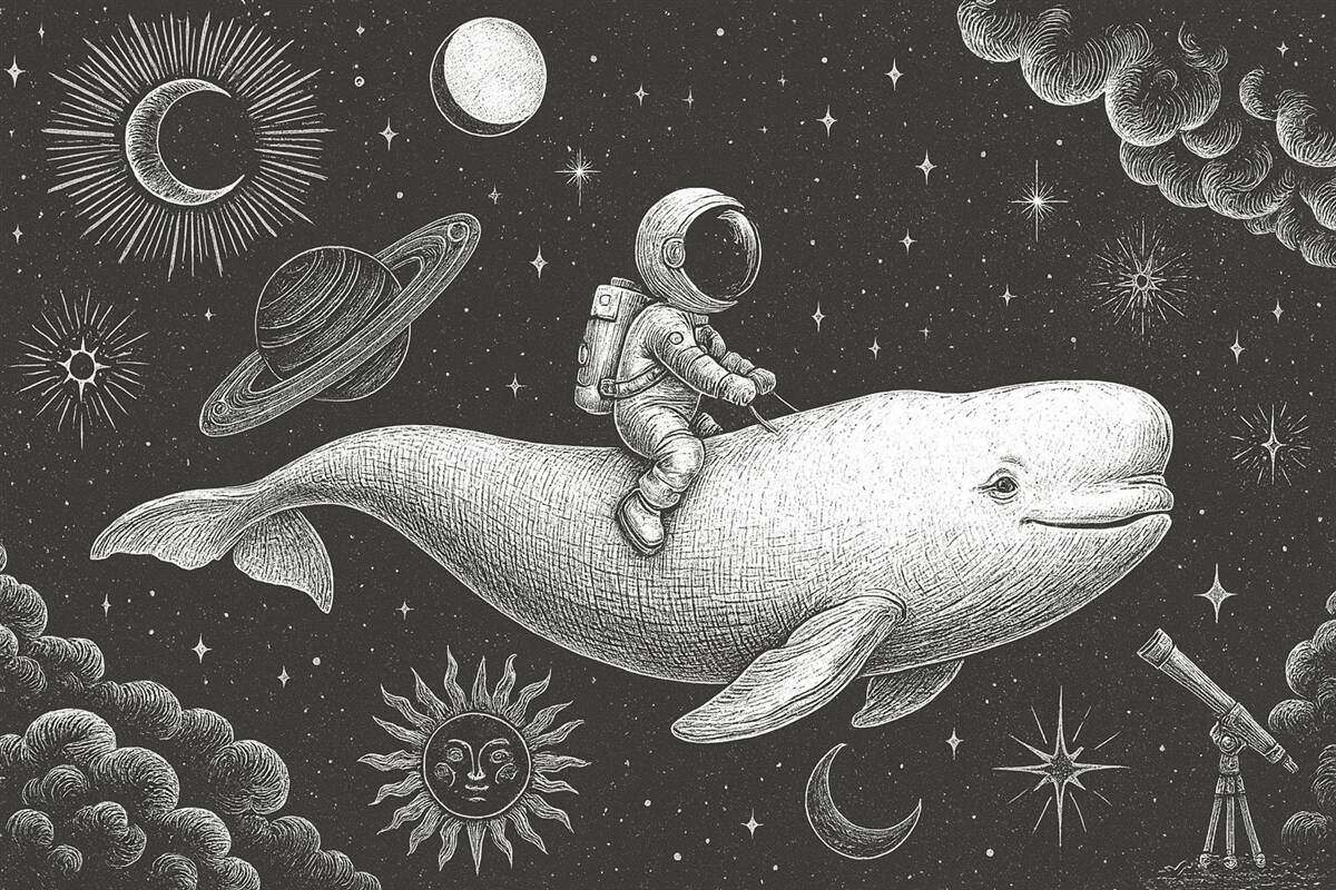 Fototapeta Kosmiczny waleń z astronautą.