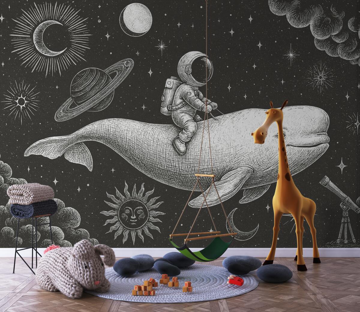 Fototapeta Kosmiczny waleń z astronautą.