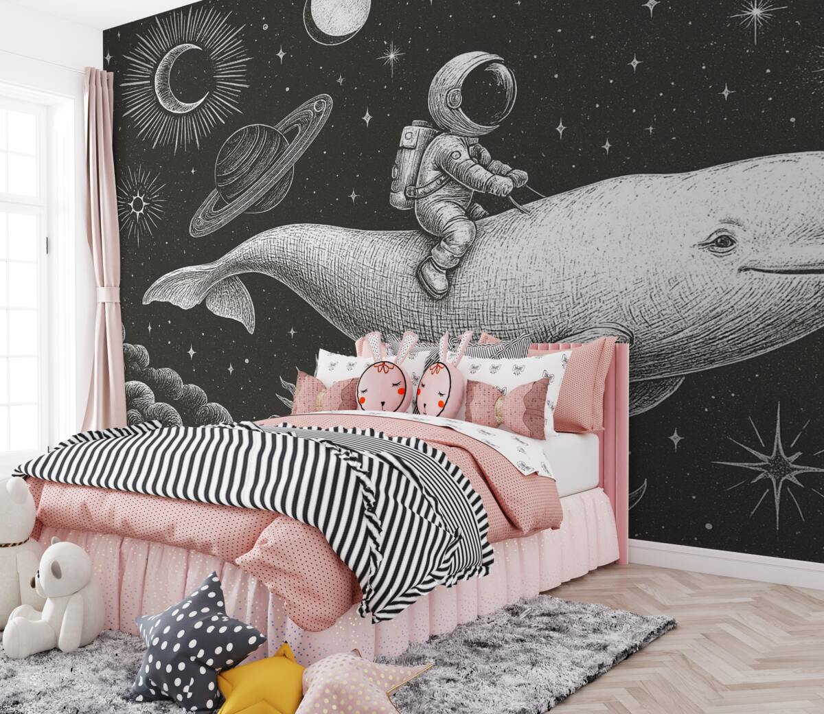 Fototapeta Kosmiczny waleń z astronautą.