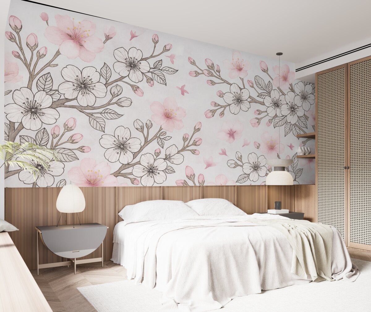 Fototapeta Ilustrowane i pokryte kolorami gałęzie Sakury.