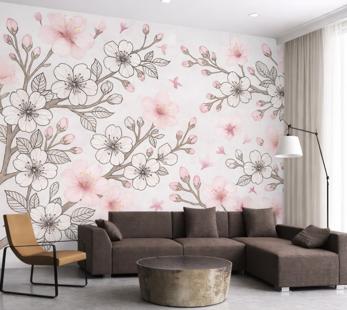 Fototapeta Ilustrowane i pokryte kolorami gałęzie Sakury.