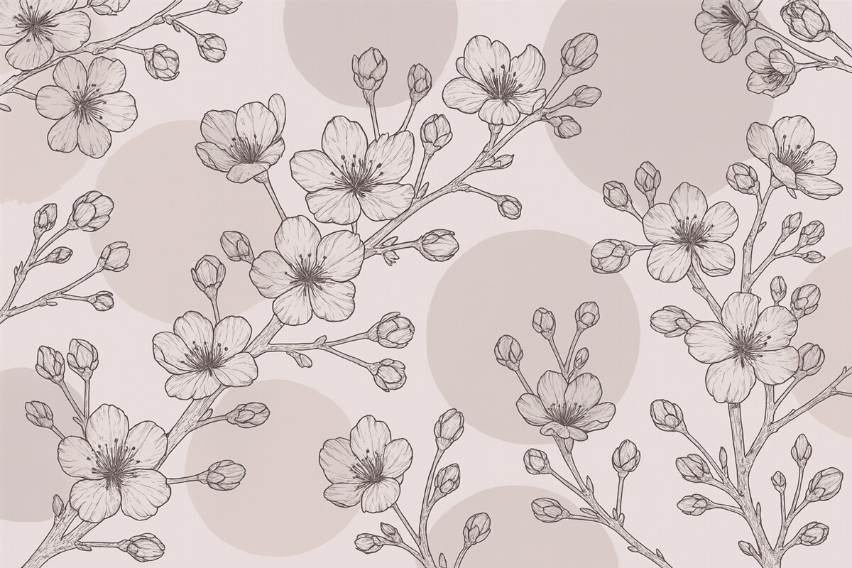 Fototapeta Gałęzie z kwiatami na kolorowych kręgach w tonacjach brązu.