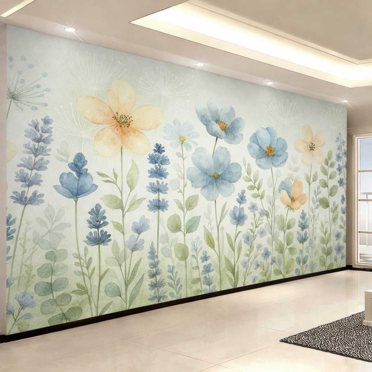 Fototapeta Rośliny i kwiaty w stylu malarstwa akwarelowego.