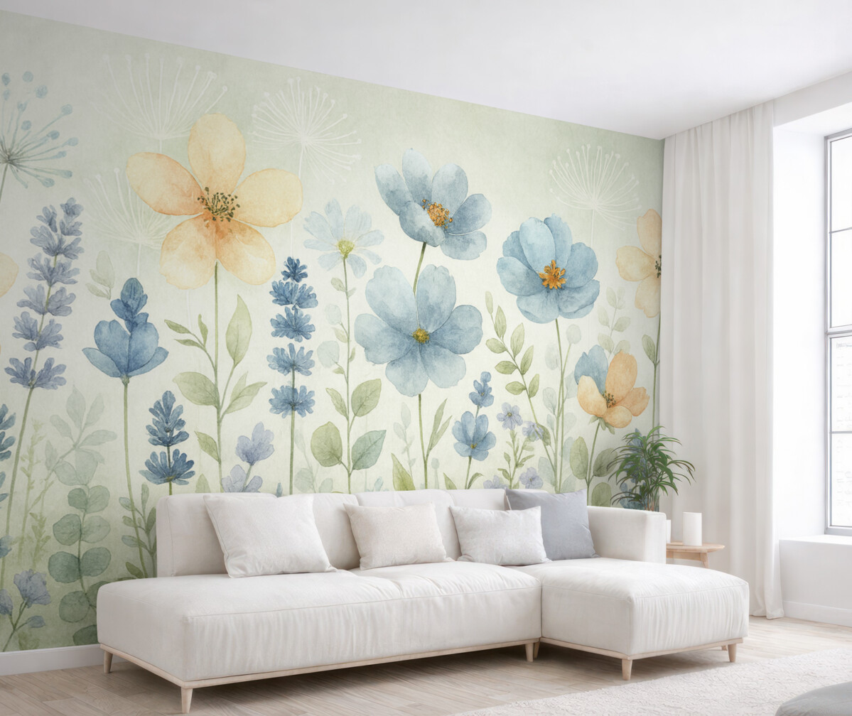 Fototapeta Rośliny i kwiaty w stylu malarstwa akwarelowego.