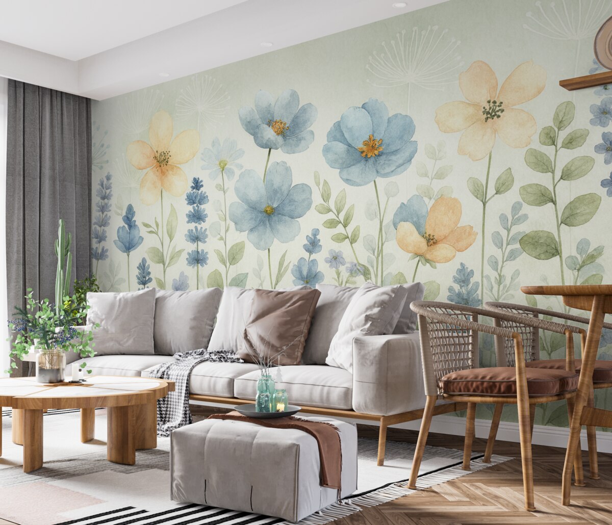 Fototapeta Rośliny i kwiaty w stylu malarstwa akwarelowego.