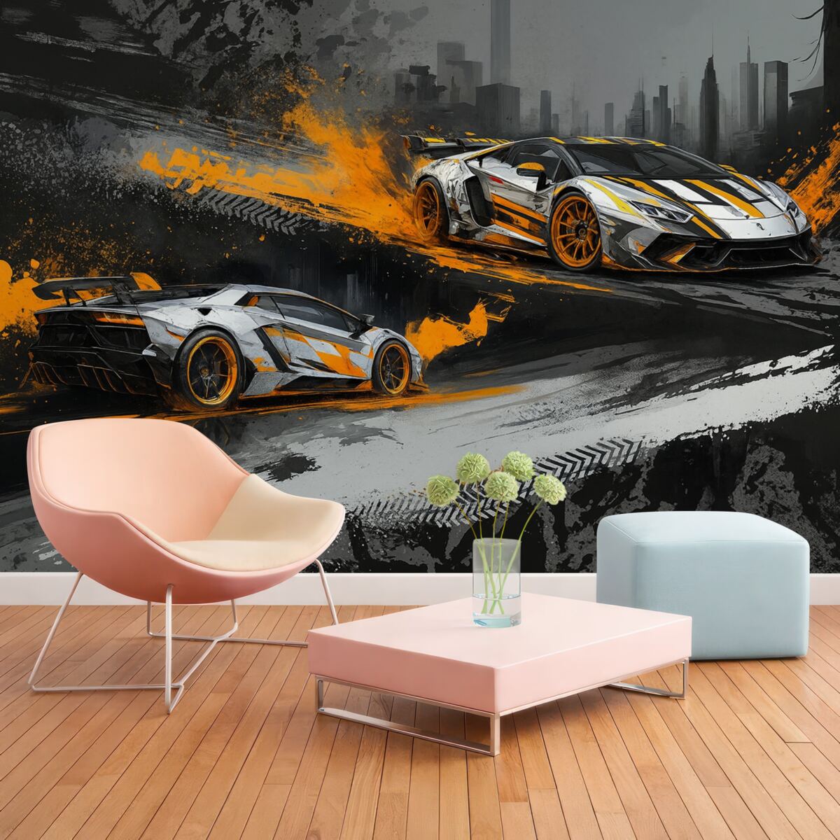 Fototapeta Mocny styl grange, wyraziste, dynamiczne auta sportowe.