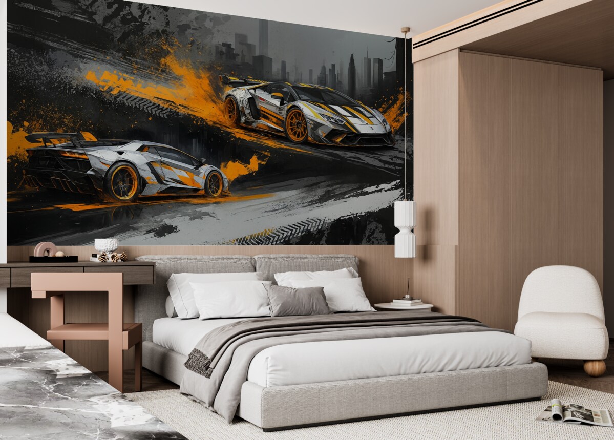 Fototapeta Mocny styl grange, wyraziste, dynamiczne auta sportowe.