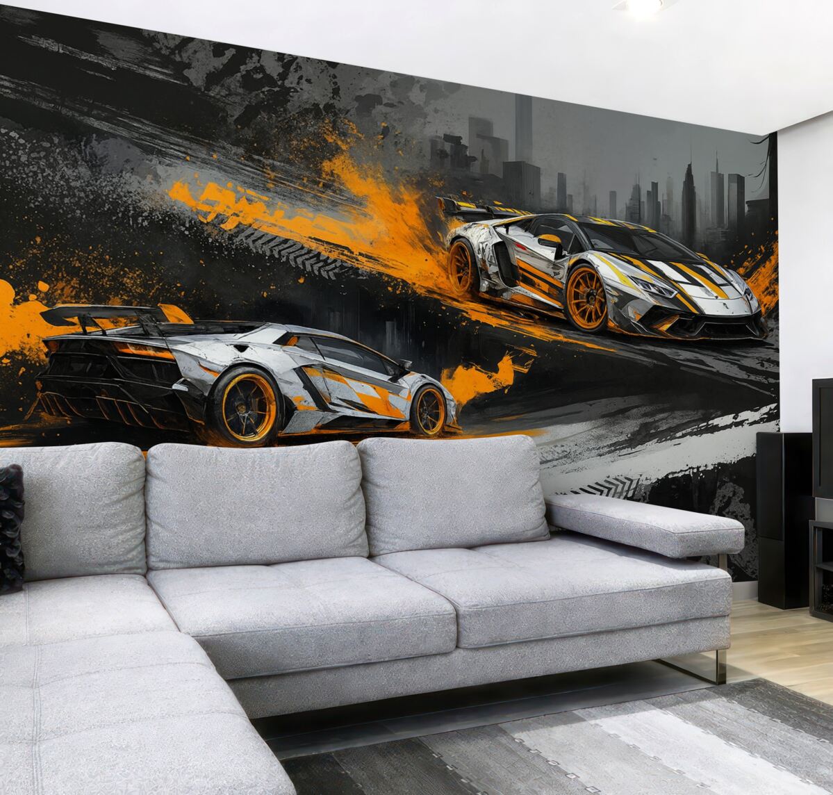 Fototapeta Mocny styl grange, wyraziste, dynamiczne auta sportowe.