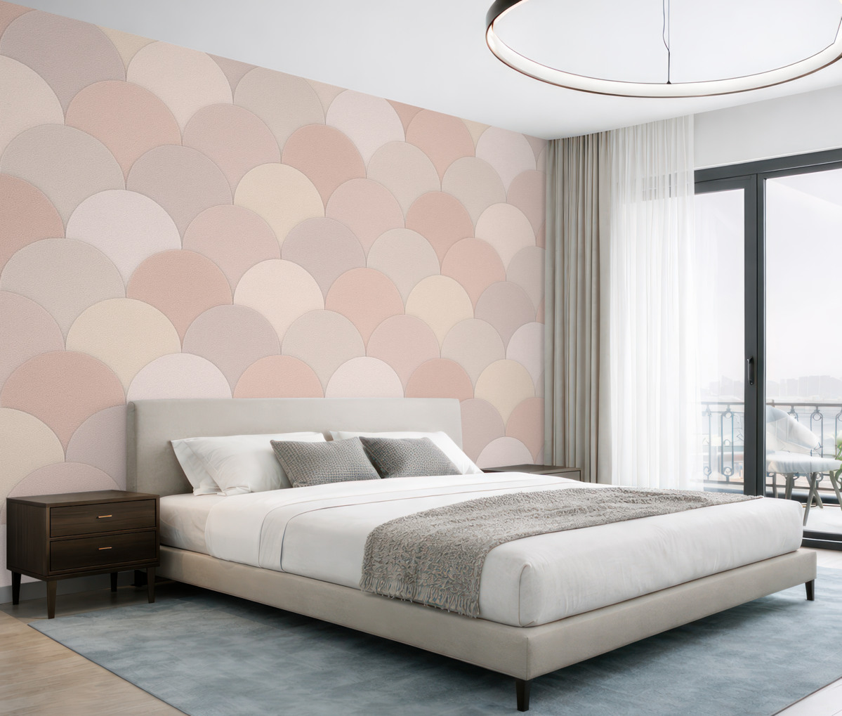 Fototapeta Stylowe łuski w tonacjach stonowanego różu, szarości oraz beżu.