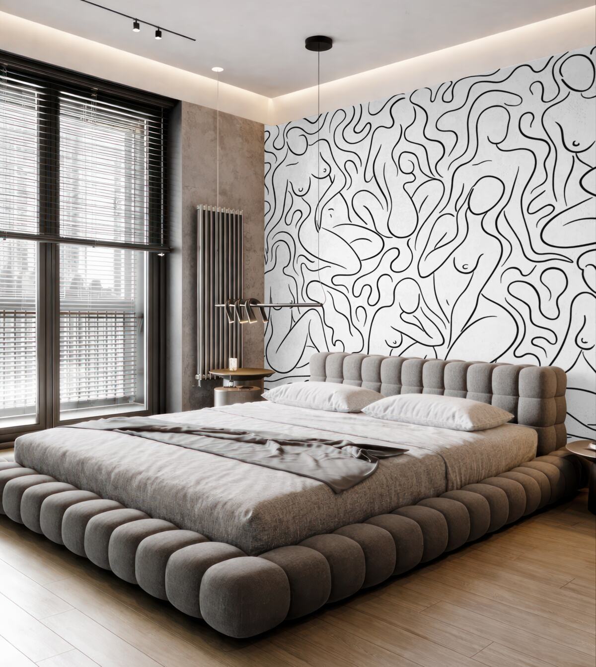 Fototapeta Rysunek konturowy sylwetek kobiecych postaci, abstrakcyjne formy, kolor ciemny.