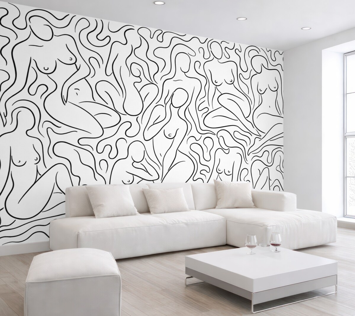 Fototapeta Rysunek konturowy sylwetek kobiecych postaci, abstrakcyjne formy, kolor ciemny.