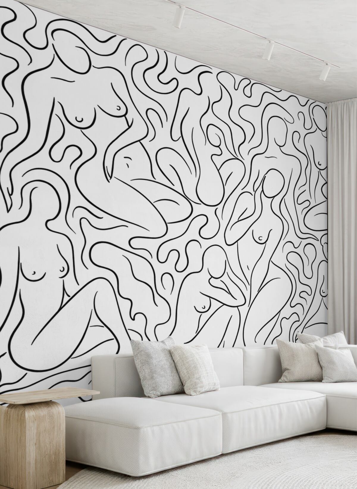 Fototapeta Rysunek konturowy sylwetek kobiecych postaci, abstrakcyjne formy, kolor ciemny.