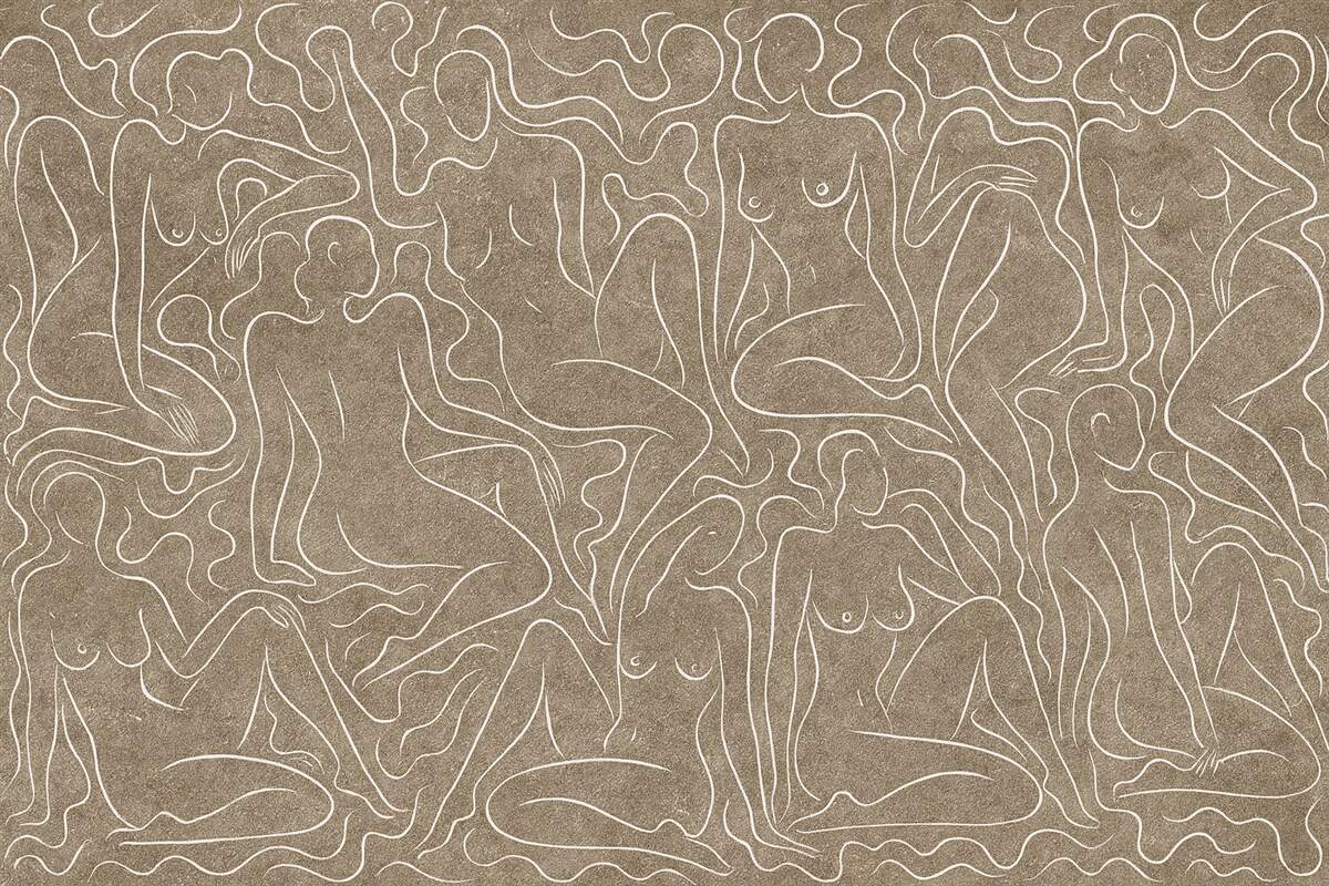 Fototapeta Rysunek linii anatomicznych postaci, abstrakcja, jasnobeżowe tło.