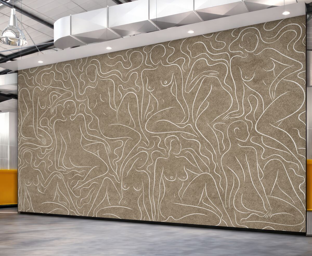 Fototapeta Rysunek linii anatomicznych postaci, abstrakcja, jasnobeżowe tło.