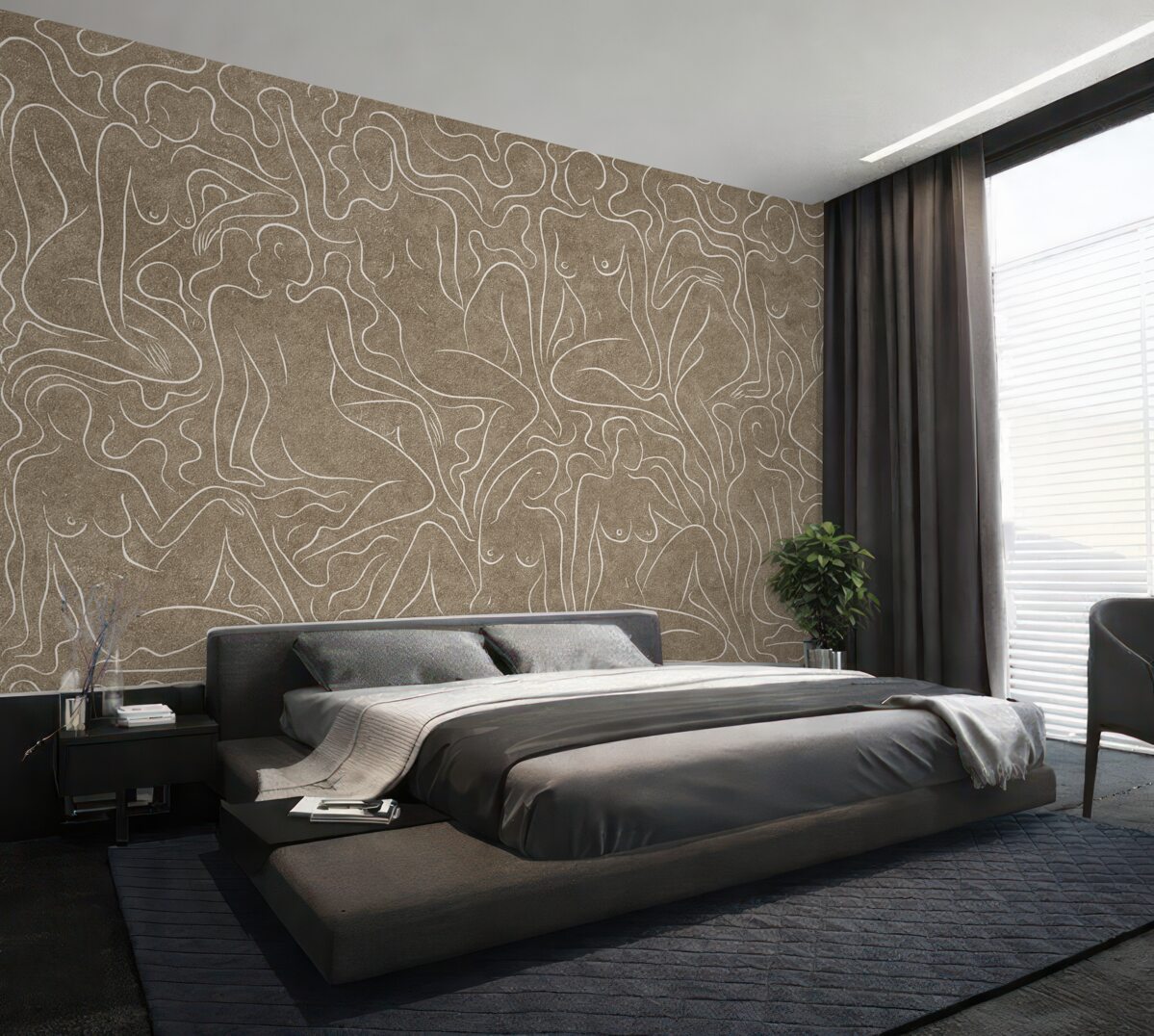 Fototapeta Rysunek linii anatomicznych postaci, abstrakcja, jasnobeżowe tło.