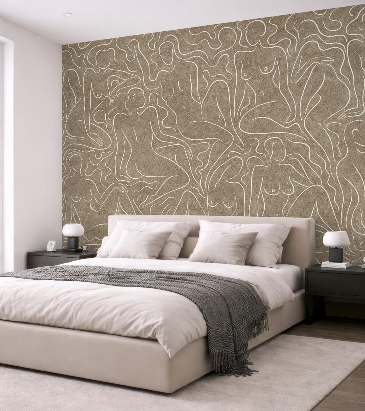 Fototapeta Rysunek linii anatomicznych postaci, abstrakcja, jasnobeżowe tło.