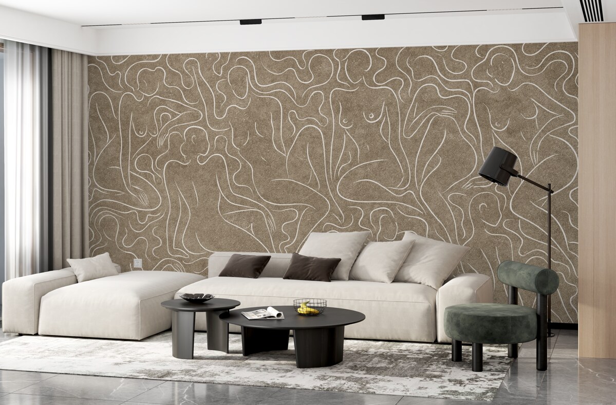 Fototapeta Rysunek linii anatomicznych postaci, abstrakcja, jasnobeżowe tło.