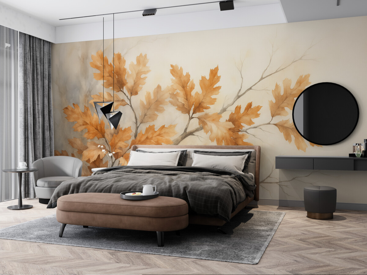 Fototapeta Gałązka dębu z liśćmi przypominająca obraz.