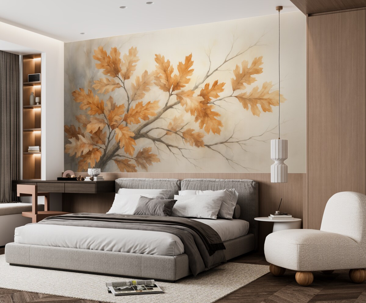 Fototapeta Gałązka dębu z liśćmi przypominająca obraz.