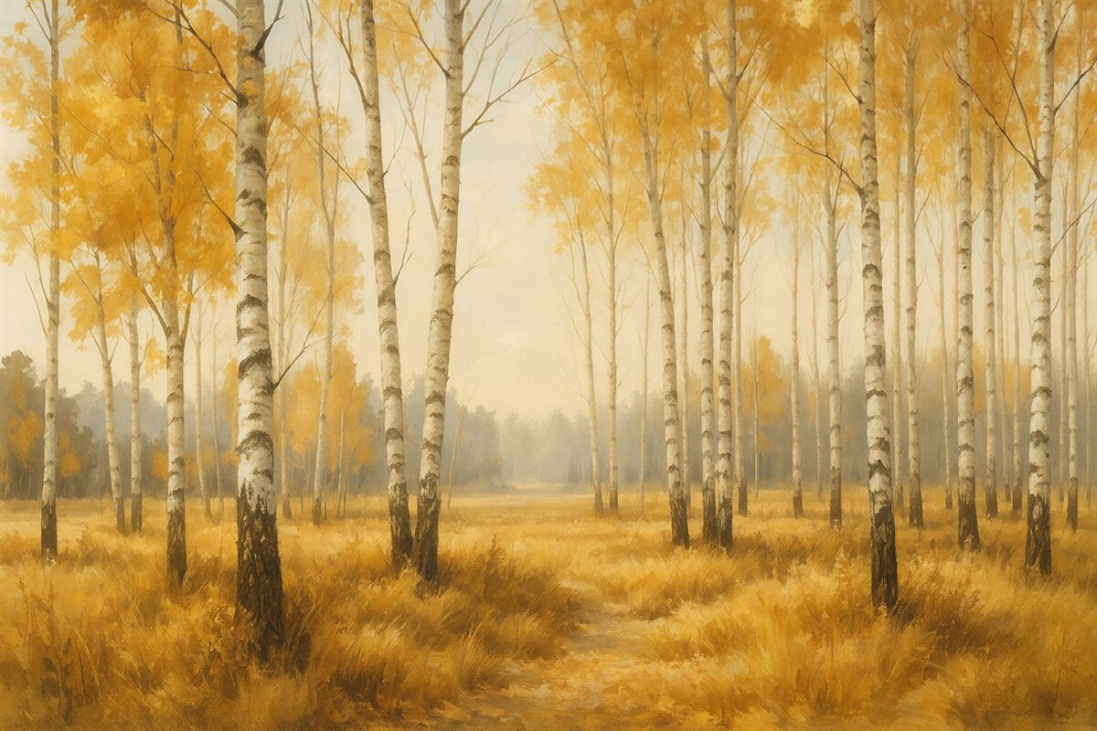 Fototapeta Brzozy naśladujące sztukę malarską.