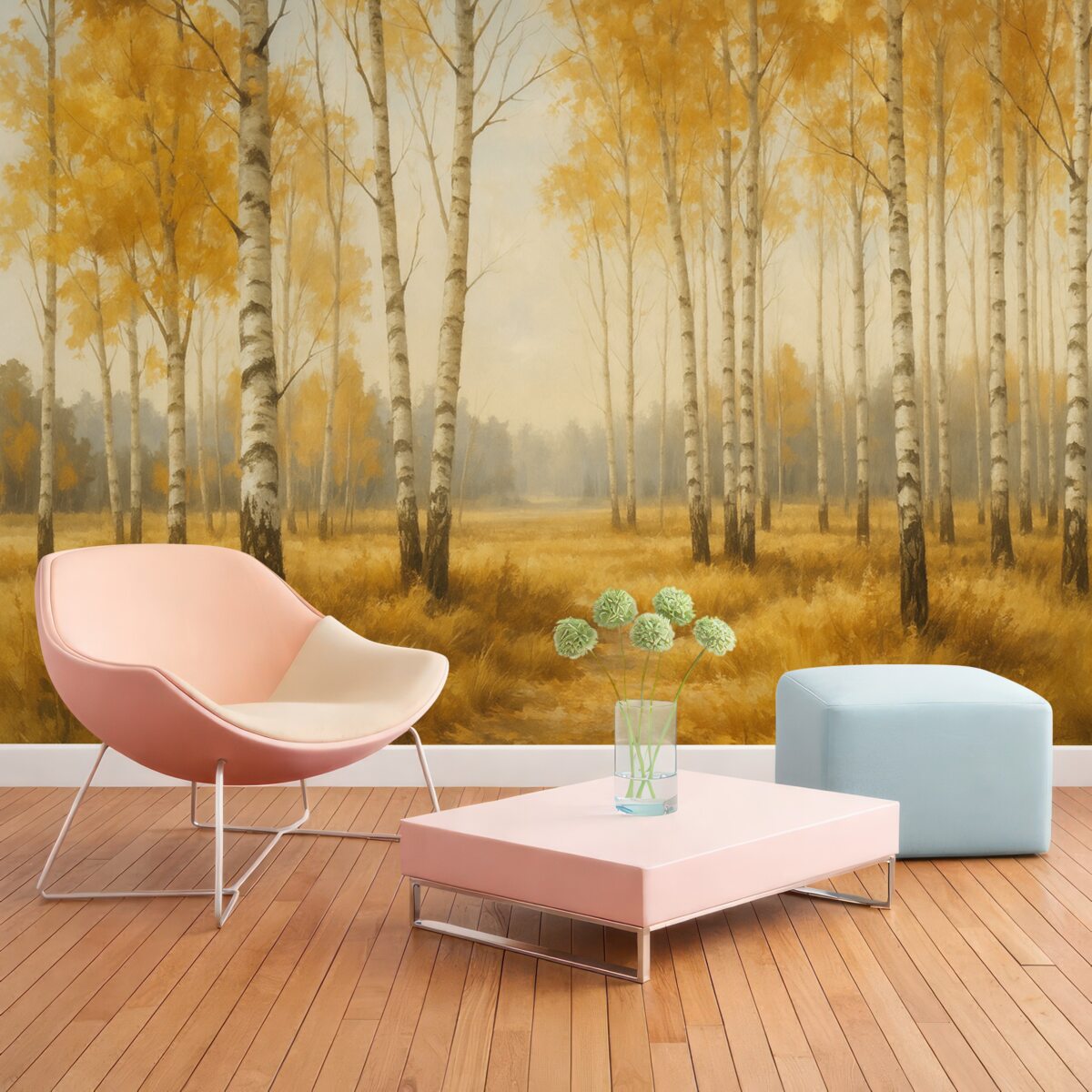 Fototapeta Brzozy naśladujące sztukę malarską.