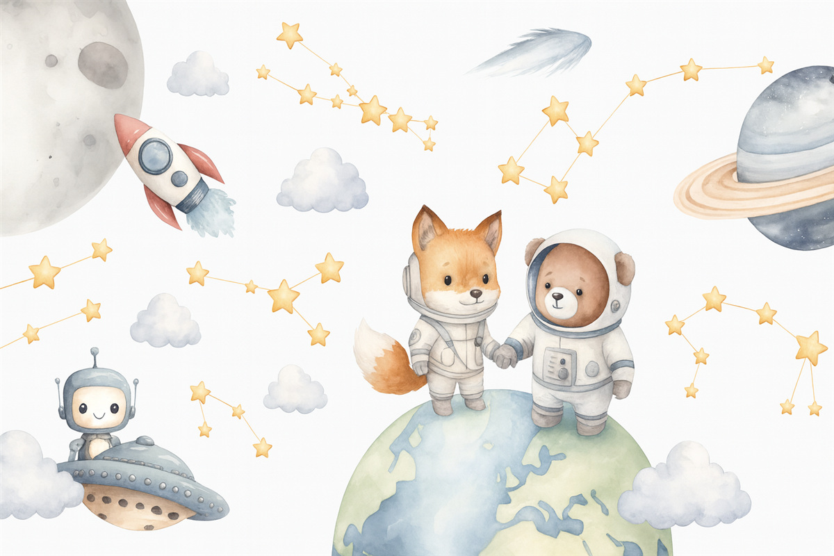 Fototapeta Czarujący zwierzęcy kosmonauci w przestrzeni kosmicznej.