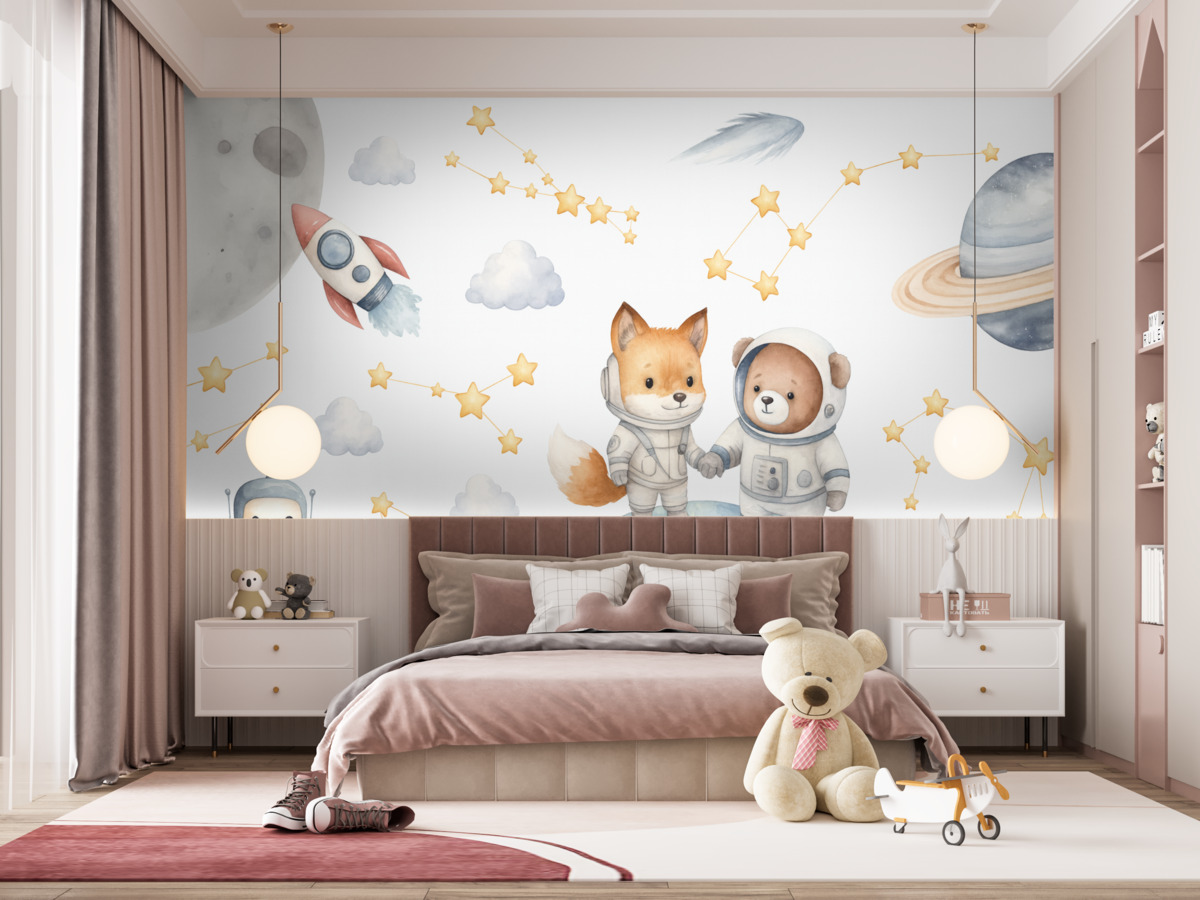 Fototapeta Czarujący zwierzęcy kosmonauci w przestrzeni kosmicznej.