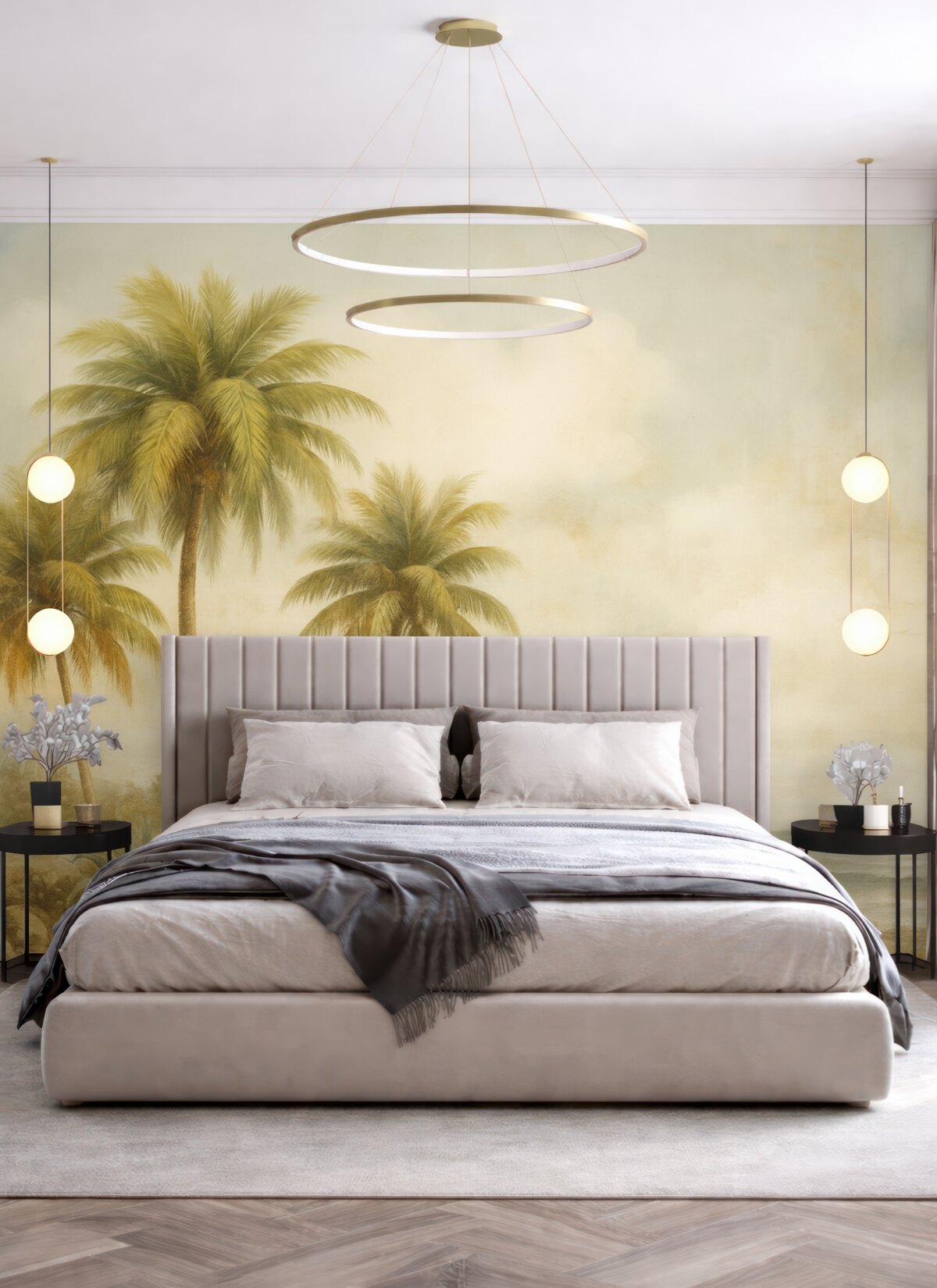 Fototapeta Tropikalna marzenia, palmy, obłoki, nieboskłon, ocean, faktura.