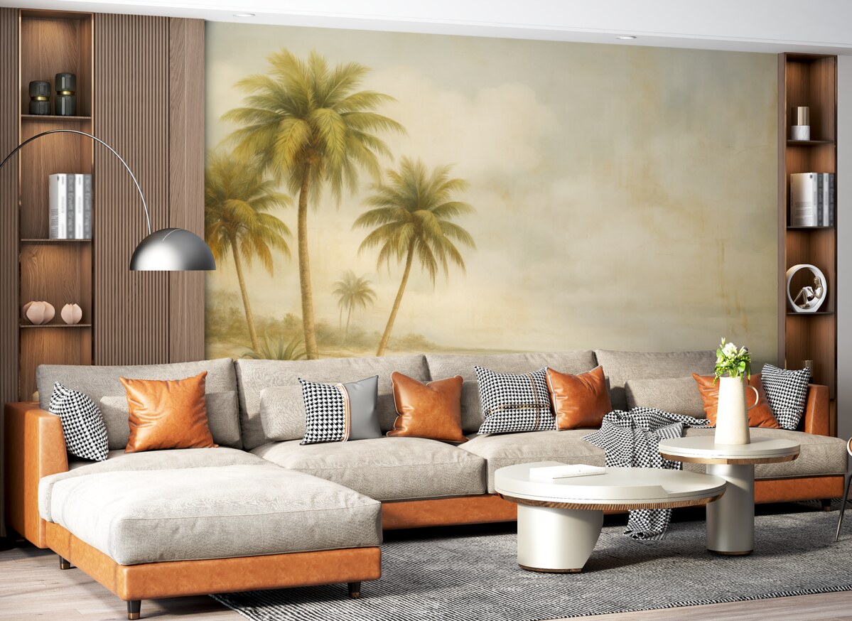 Fototapeta Tropikalna marzenia, palmy, obłoki, nieboskłon, ocean, faktura.