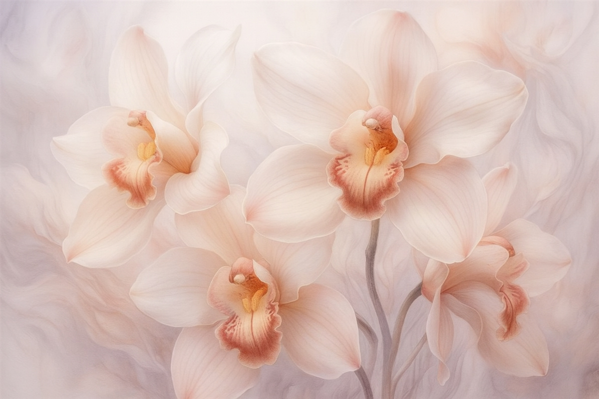 Fototapeta Delikatność orchidei, płatki, gładkie kontury, efekt zamglenia.