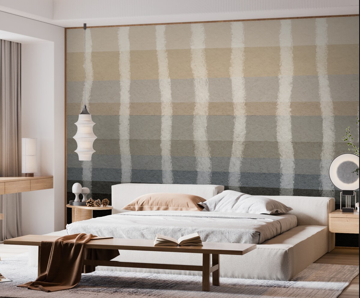 Fototapeta Linie Spokoju, pionowe faliste pasy, powtarzający się wzór, geometryczne formy, delikatna gradacja.