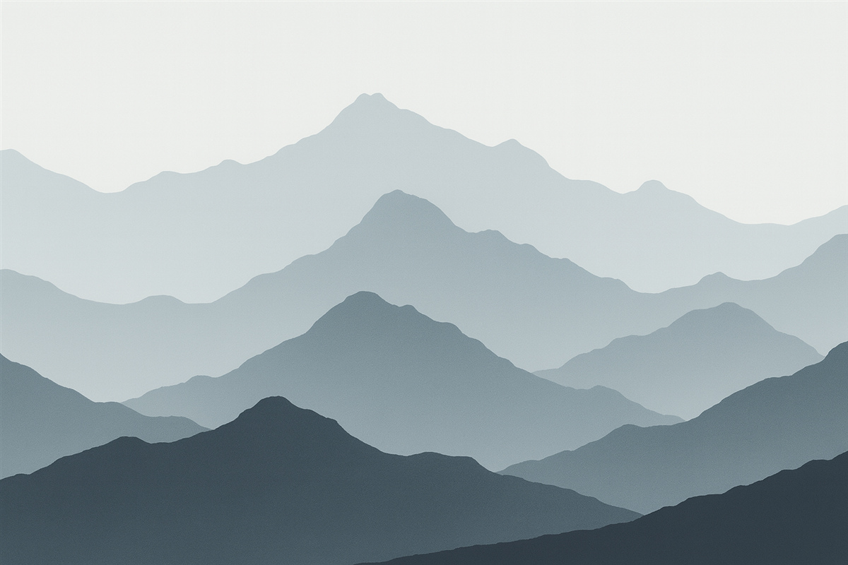 Fototapeta Góry, nieuchwytne kształty, nakładane warstwy, zarysy grzbietów, delikatne linie.