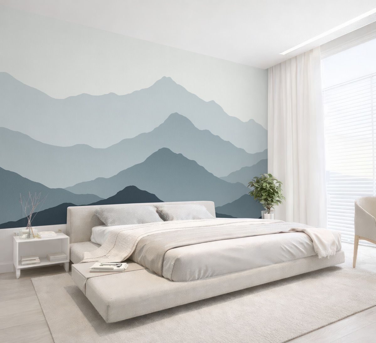 Fototapeta Góry, nieuchwytne kształty, nakładane warstwy, zarysy grzbietów, delikatne linie.