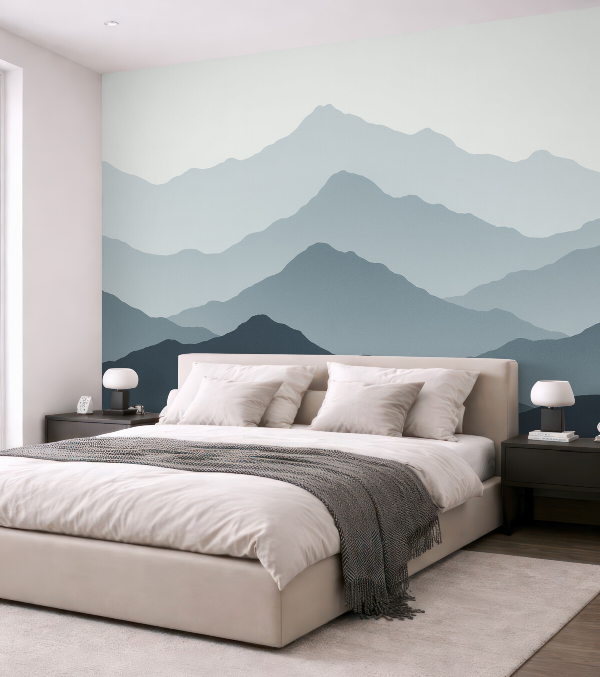 Fototapeta Góry, nieuchwytne kształty, nakładane warstwy, zarysy grzbietów, delikatne linie.