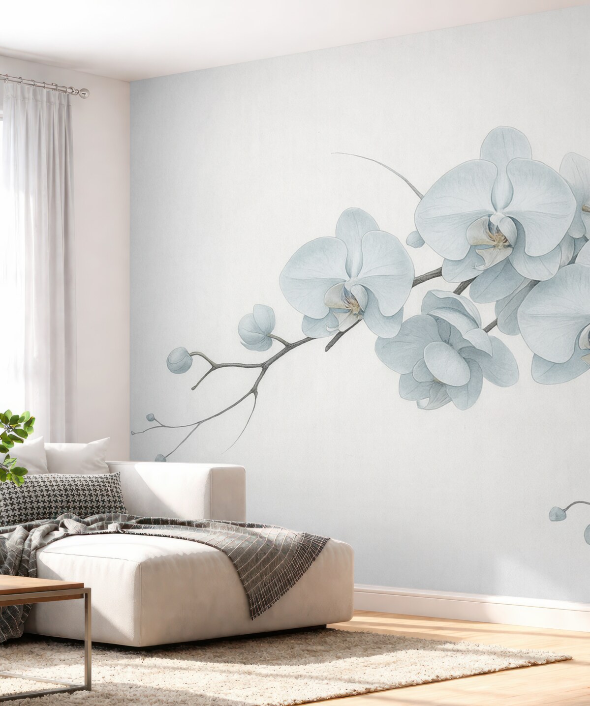 Fototapeta Akwarelowe storczyki w japońskim stylu na jasnym tle.