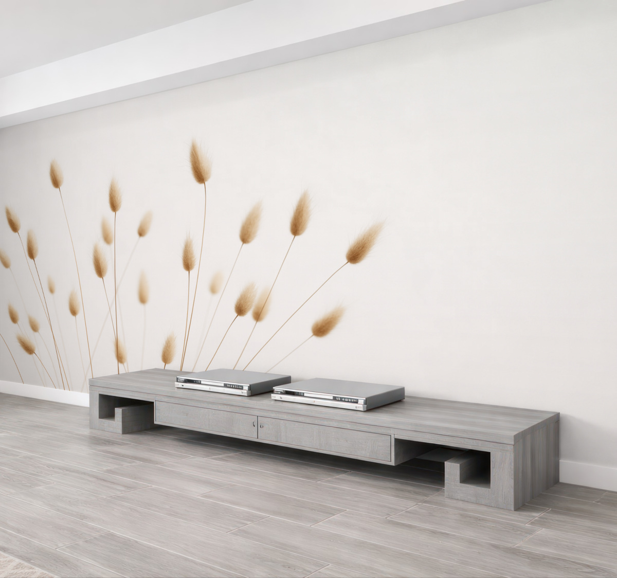 Fototapeta Minimalistyczne pędy z kłosami na jasnym tle.