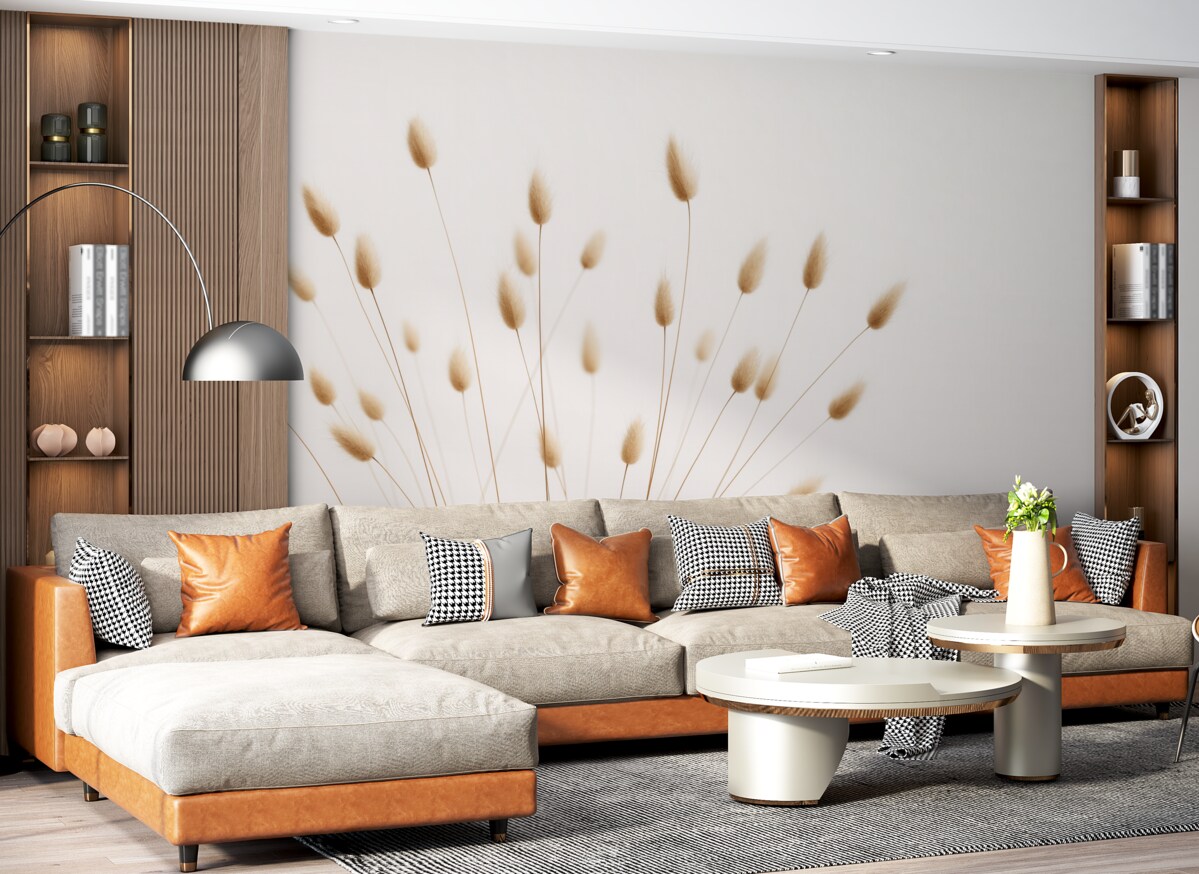 Fototapeta Minimalistyczne pędy z kłosami na jasnym tle.