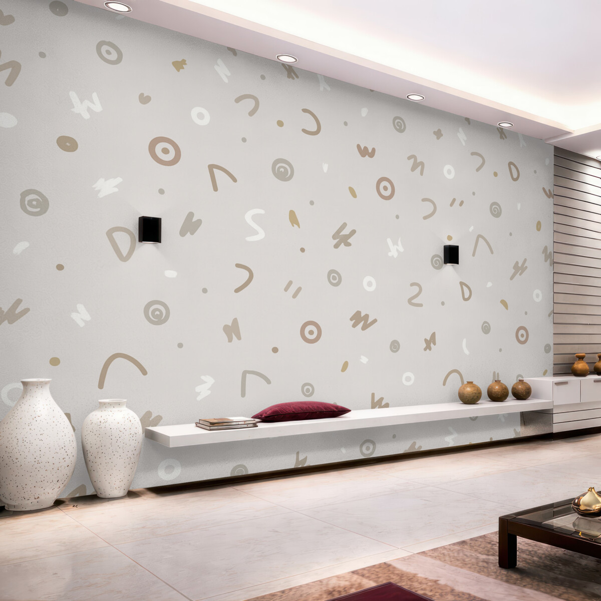 Fototapeta Abstrakcyjne znaki dziecięce w beżowej gamie kolorystycznej.