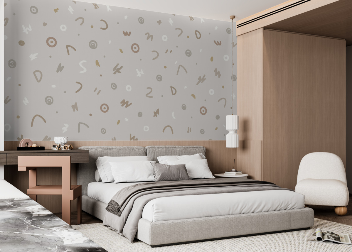 Fototapeta Abstrakcyjne znaki dziecięce w beżowej gamie kolorystycznej.